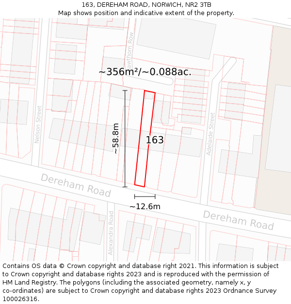 163, DEREHAM ROAD, NORWICH, NR2 3TB: Plot and title map