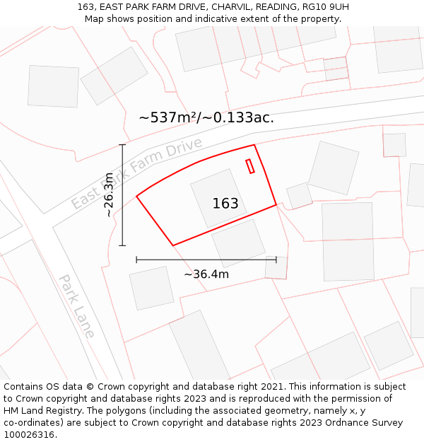 163, EAST PARK FARM DRIVE, CHARVIL, READING, RG10 9UH: Plot and title map