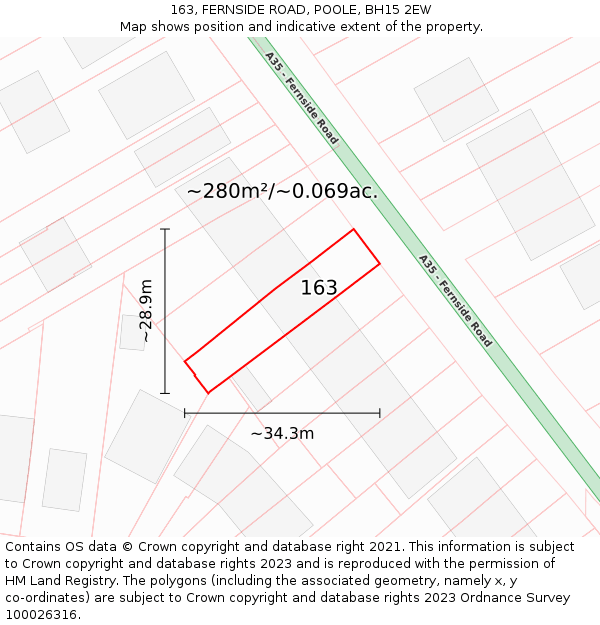 163, FERNSIDE ROAD, POOLE, BH15 2EW: Plot and title map