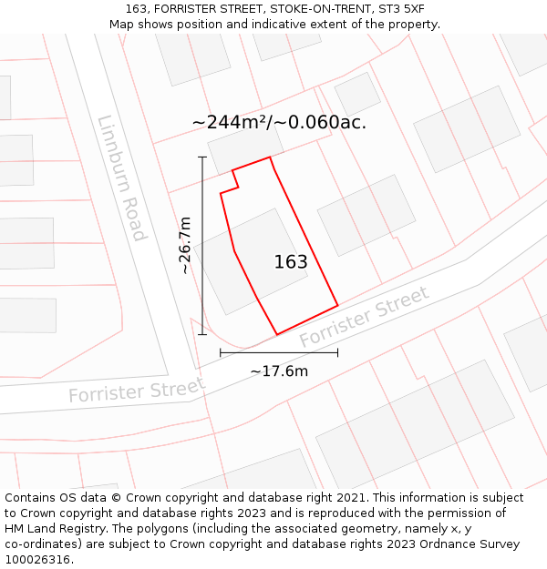163, FORRISTER STREET, STOKE-ON-TRENT, ST3 5XF: Plot and title map