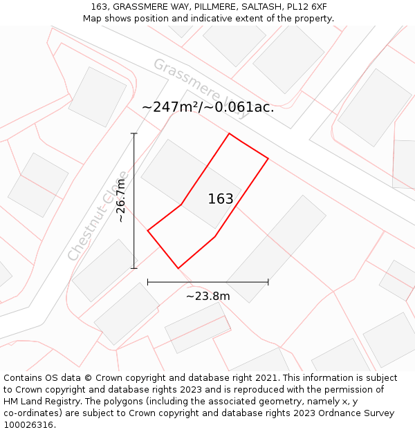 163, GRASSMERE WAY, PILLMERE, SALTASH, PL12 6XF: Plot and title map