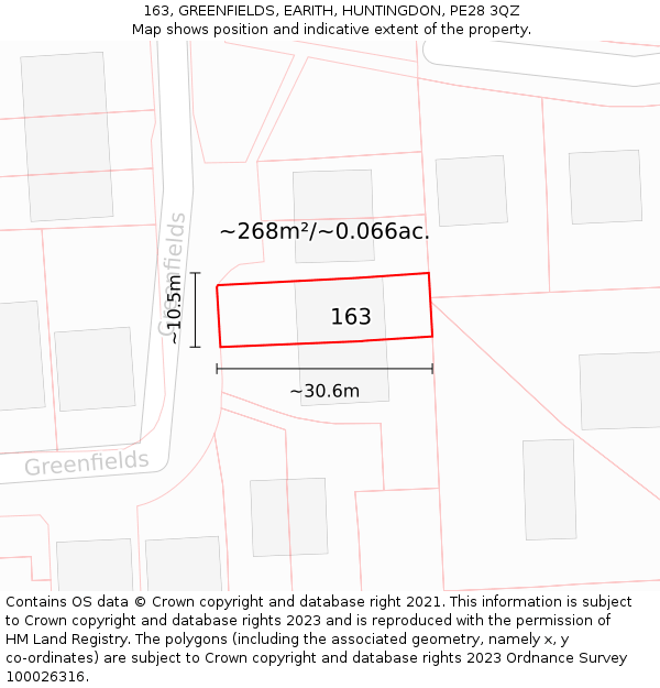 163, GREENFIELDS, EARITH, HUNTINGDON, PE28 3QZ: Plot and title map