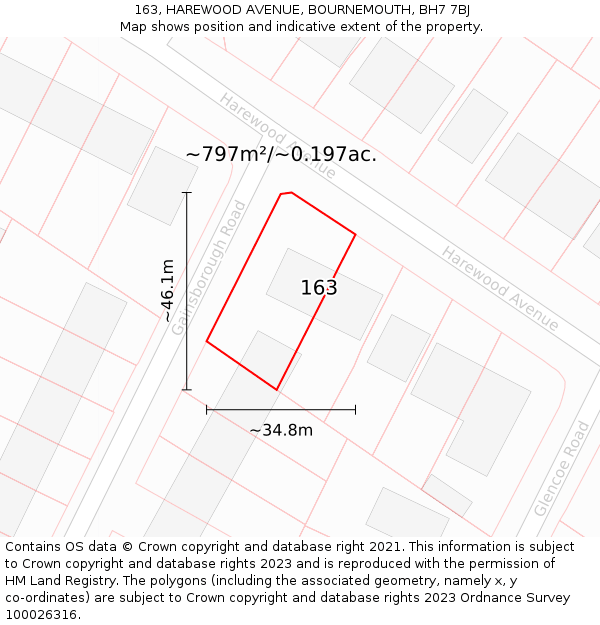 163, HAREWOOD AVENUE, BOURNEMOUTH, BH7 7BJ: Plot and title map