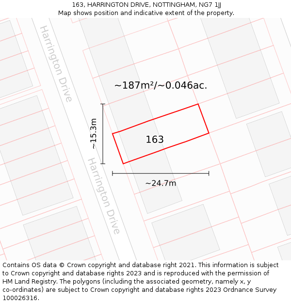 163, HARRINGTON DRIVE, NOTTINGHAM, NG7 1JJ: Plot and title map