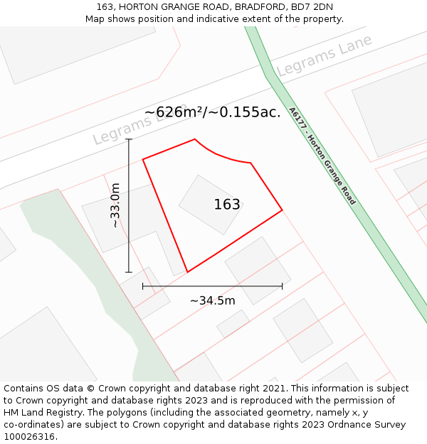 163, HORTON GRANGE ROAD, BRADFORD, BD7 2DN: Plot and title map