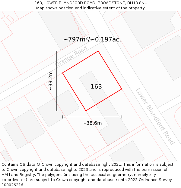 163, LOWER BLANDFORD ROAD, BROADSTONE, BH18 8NU: Plot and title map