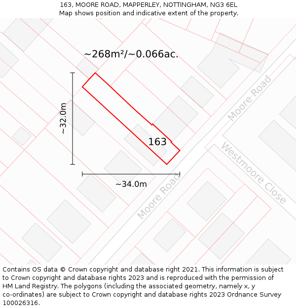 163, MOORE ROAD, MAPPERLEY, NOTTINGHAM, NG3 6EL: Plot and title map