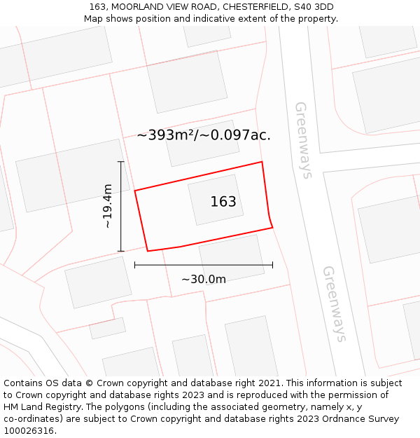 163, MOORLAND VIEW ROAD, CHESTERFIELD, S40 3DD: Plot and title map