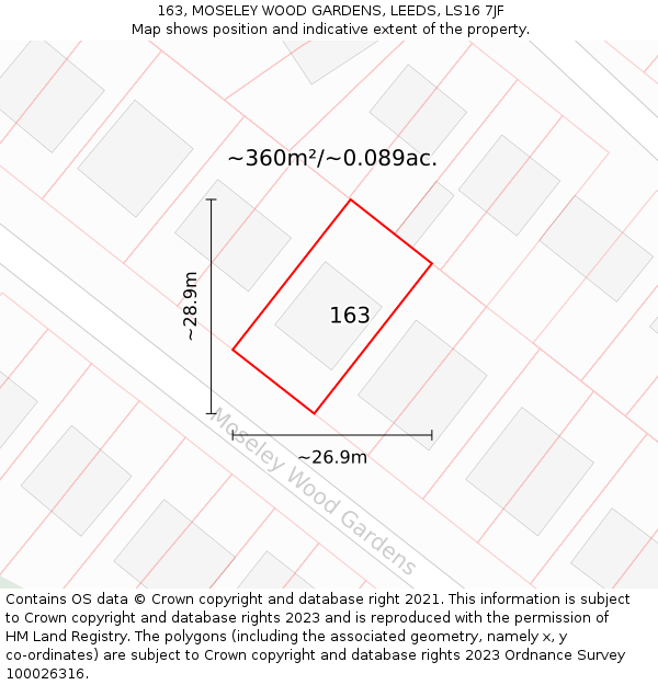 163, MOSELEY WOOD GARDENS, LEEDS, LS16 7JF: Plot and title map