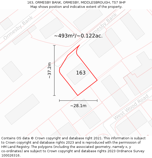 163, ORMESBY BANK, ORMESBY, MIDDLESBROUGH, TS7 9HP: Plot and title map