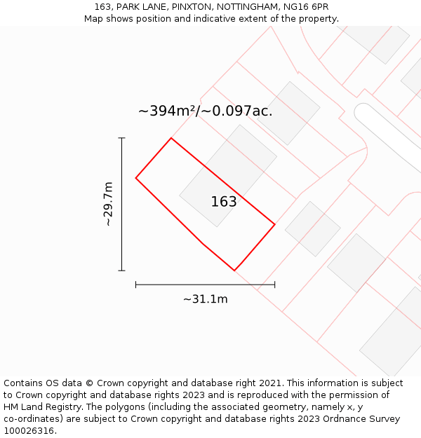163, PARK LANE, PINXTON, NOTTINGHAM, NG16 6PR: Plot and title map