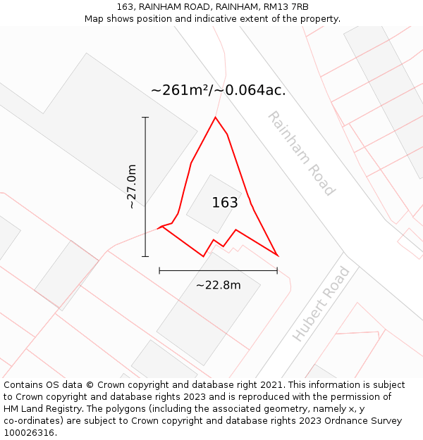 163, RAINHAM ROAD, RAINHAM, RM13 7RB: Plot and title map
