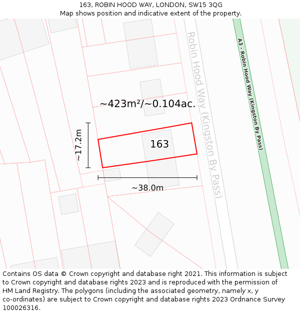 163, ROBIN HOOD WAY, LONDON, SW15 3QG: Plot and title map