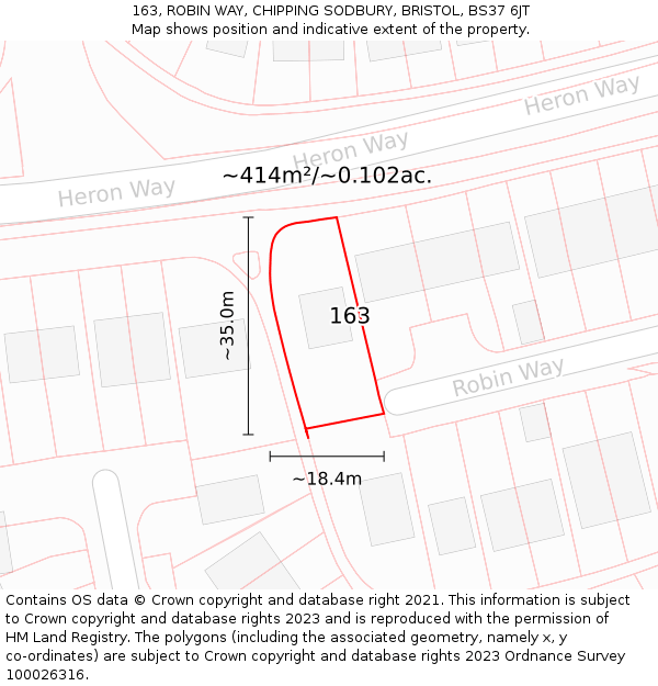 163, ROBIN WAY, CHIPPING SODBURY, BRISTOL, BS37 6JT: Plot and title map