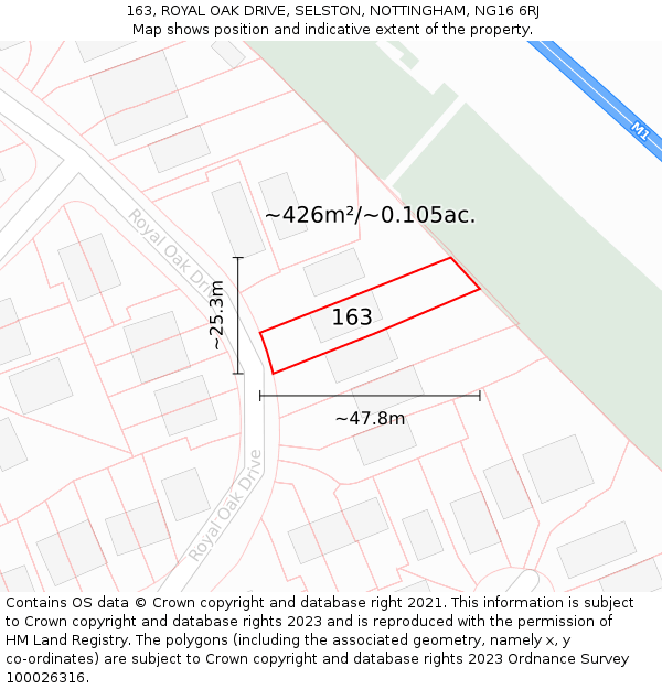 163, ROYAL OAK DRIVE, SELSTON, NOTTINGHAM, NG16 6RJ: Plot and title map