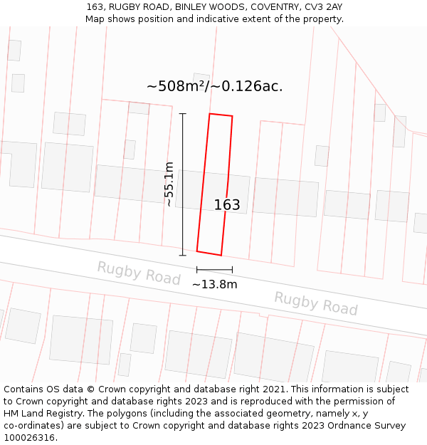 163, RUGBY ROAD, BINLEY WOODS, COVENTRY, CV3 2AY: Plot and title map