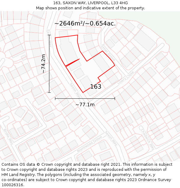 163, SAXON WAY, LIVERPOOL, L33 4HG: Plot and title map