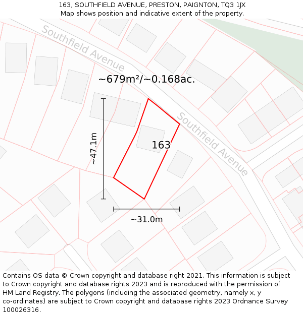 163, SOUTHFIELD AVENUE, PRESTON, PAIGNTON, TQ3 1JX: Plot and title map