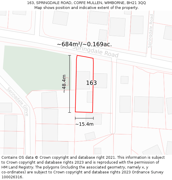 163, SPRINGDALE ROAD, CORFE MULLEN, WIMBORNE, BH21 3QQ: Plot and title map