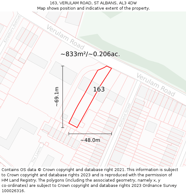 163, VERULAM ROAD, ST ALBANS, AL3 4DW: Plot and title map