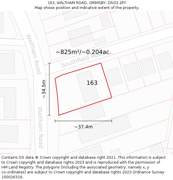 163, WALTHAM ROAD, GRIMSBY, DN33 2PY: Plot and title map