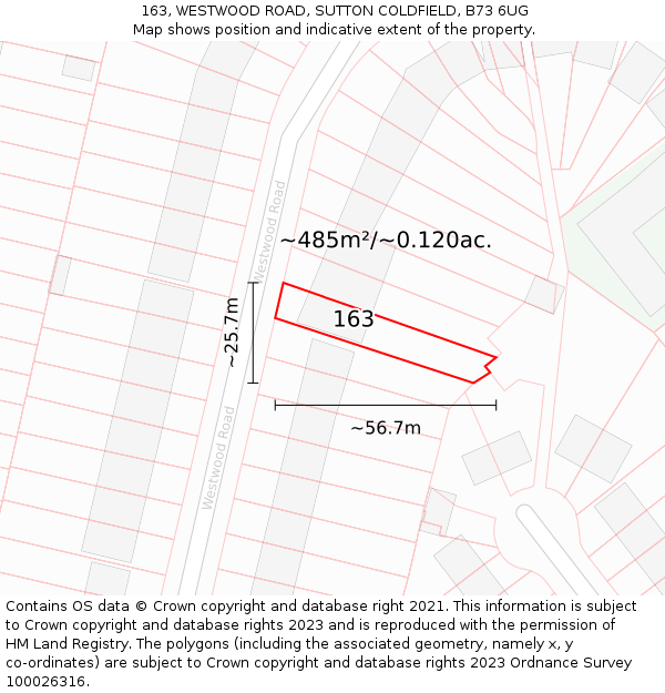 163, WESTWOOD ROAD, SUTTON COLDFIELD, B73 6UG: Plot and title map