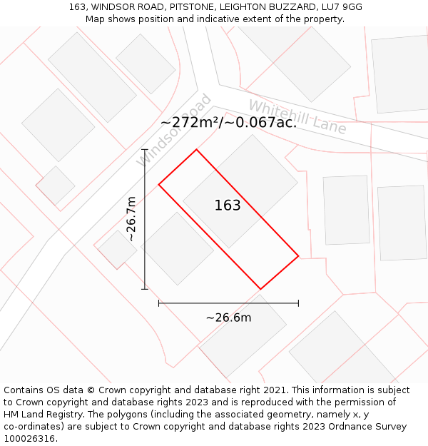 163, WINDSOR ROAD, PITSTONE, LEIGHTON BUZZARD, LU7 9GG: Plot and title map