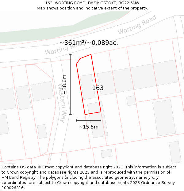 163, WORTING ROAD, BASINGSTOKE, RG22 6NW: Plot and title map