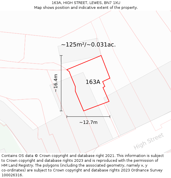 163A, HIGH STREET, LEWES, BN7 1XU: Plot and title map