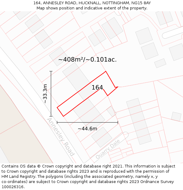 164, ANNESLEY ROAD, HUCKNALL, NOTTINGHAM, NG15 8AY: Plot and title map