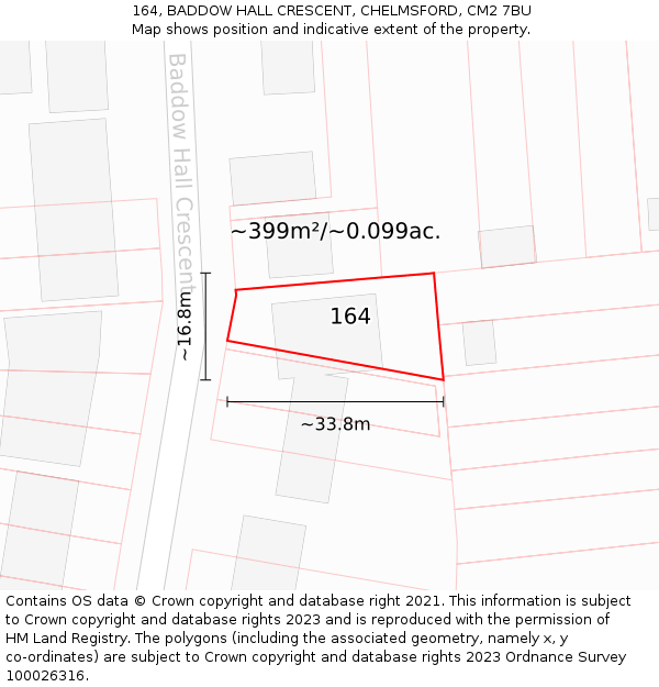164, BADDOW HALL CRESCENT, CHELMSFORD, CM2 7BU: Plot and title map