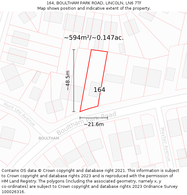 164, BOULTHAM PARK ROAD, LINCOLN, LN6 7TF: Plot and title map