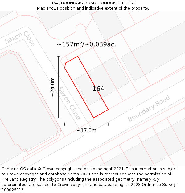164, BOUNDARY ROAD, LONDON, E17 8LA: Plot and title map