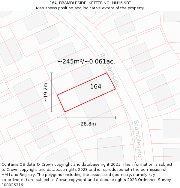 164, BRAMBLESIDE, KETTERING, NN16 9BT: Plot and title map