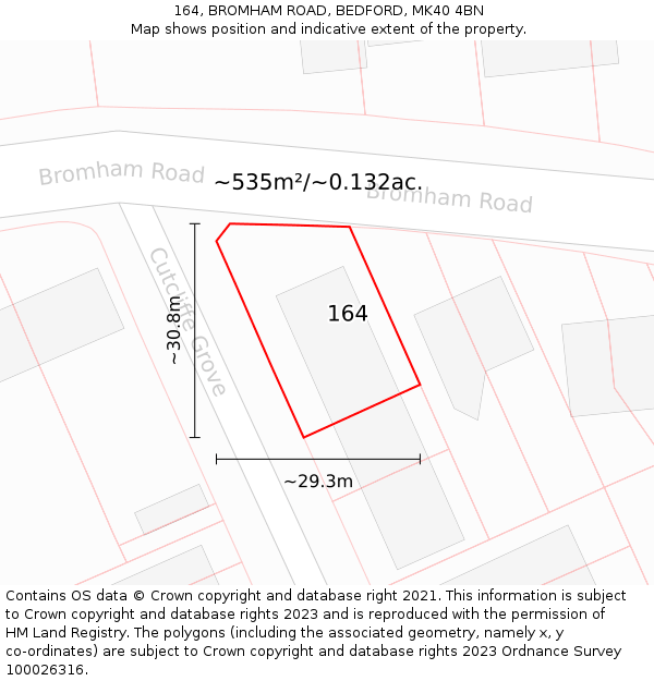 164, BROMHAM ROAD, BEDFORD, MK40 4BN: Plot and title map