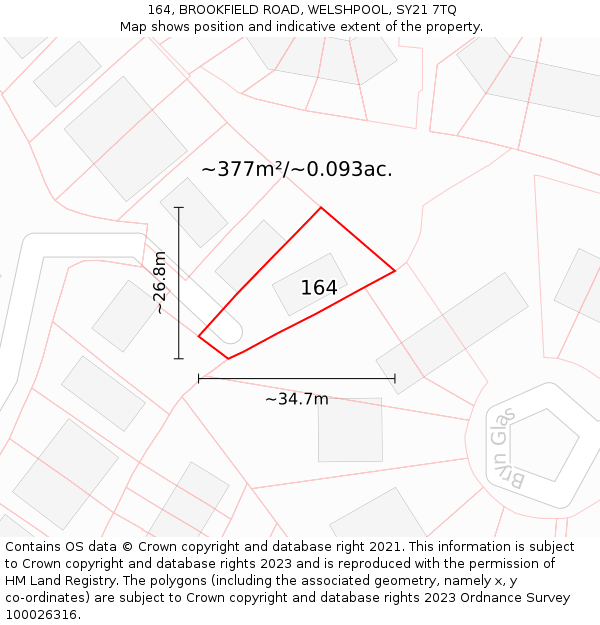 164, BROOKFIELD ROAD, WELSHPOOL, SY21 7TQ: Plot and title map
