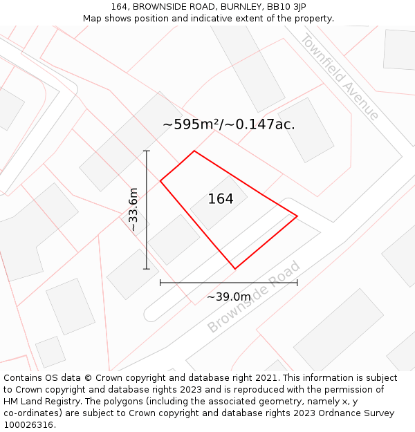 164, BROWNSIDE ROAD, BURNLEY, BB10 3JP: Plot and title map