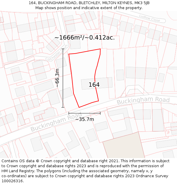 164, BUCKINGHAM ROAD, BLETCHLEY, MILTON KEYNES, MK3 5JB: Plot and title map