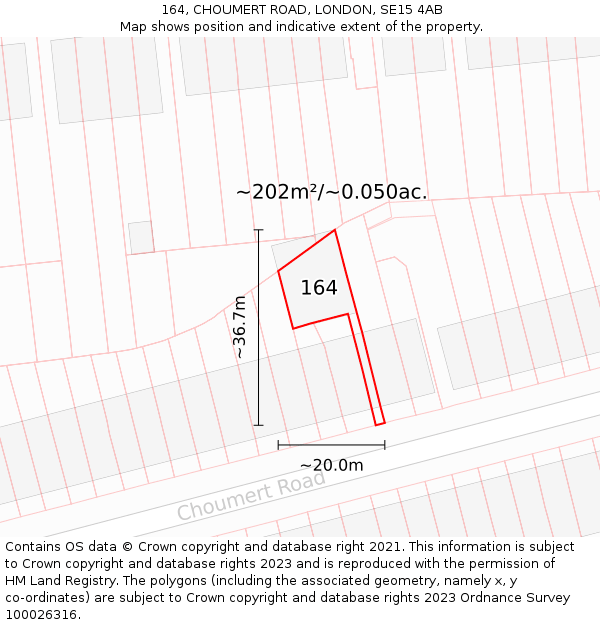 164, CHOUMERT ROAD, LONDON, SE15 4AB: Plot and title map