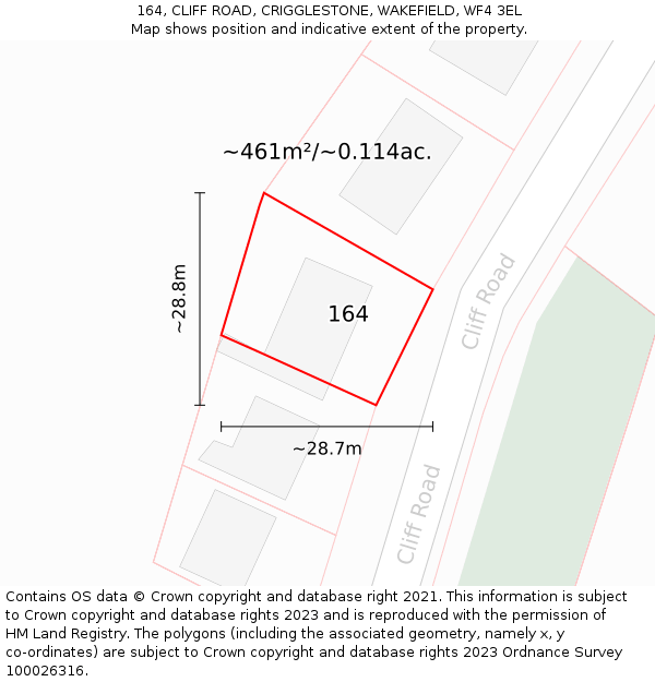 164, CLIFF ROAD, CRIGGLESTONE, WAKEFIELD, WF4 3EL: Plot and title map