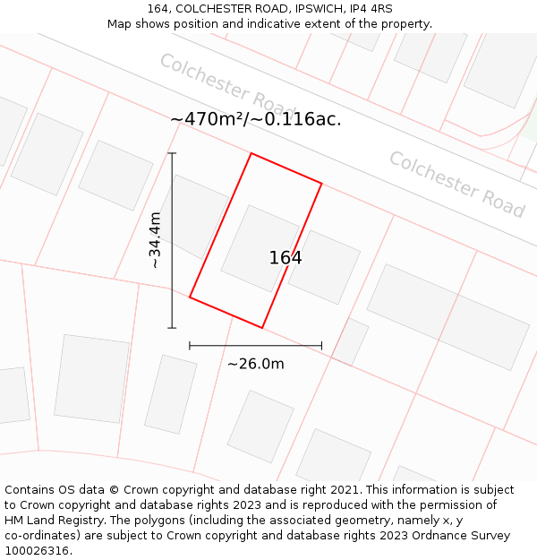 164, COLCHESTER ROAD, IPSWICH, IP4 4RS: Plot and title map