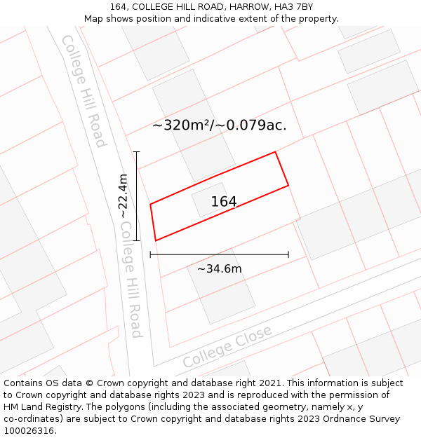 164, COLLEGE HILL ROAD, HARROW, HA3 7BY: Plot and title map