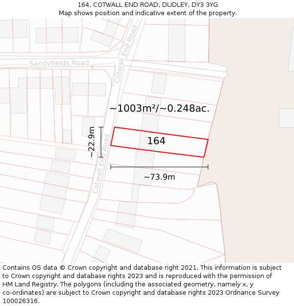 164, COTWALL END ROAD, DUDLEY, DY3 3YG: Plot and title map
