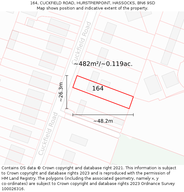 164, CUCKFIELD ROAD, HURSTPIERPOINT, HASSOCKS, BN6 9SD: Plot and title map