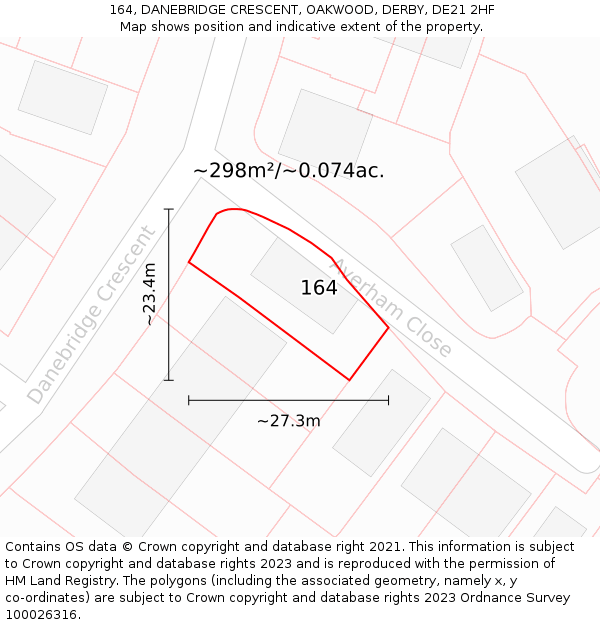 164, DANEBRIDGE CRESCENT, OAKWOOD, DERBY, DE21 2HF: Plot and title map
