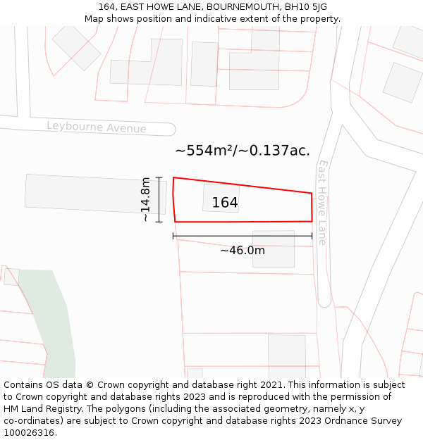 164, EAST HOWE LANE, BOURNEMOUTH, BH10 5JG: Plot and title map