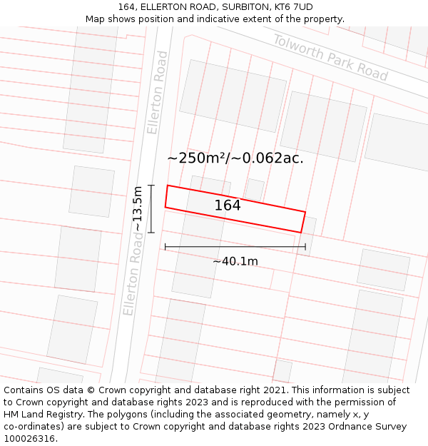164, ELLERTON ROAD, SURBITON, KT6 7UD: Plot and title map