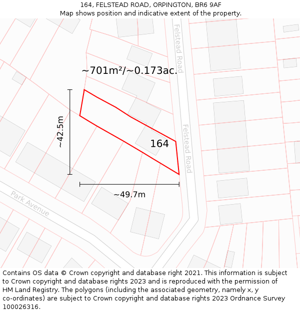 164, FELSTEAD ROAD, ORPINGTON, BR6 9AF: Plot and title map