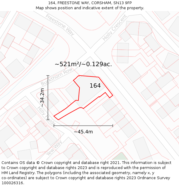 164, FREESTONE WAY, CORSHAM, SN13 9FP: Plot and title map