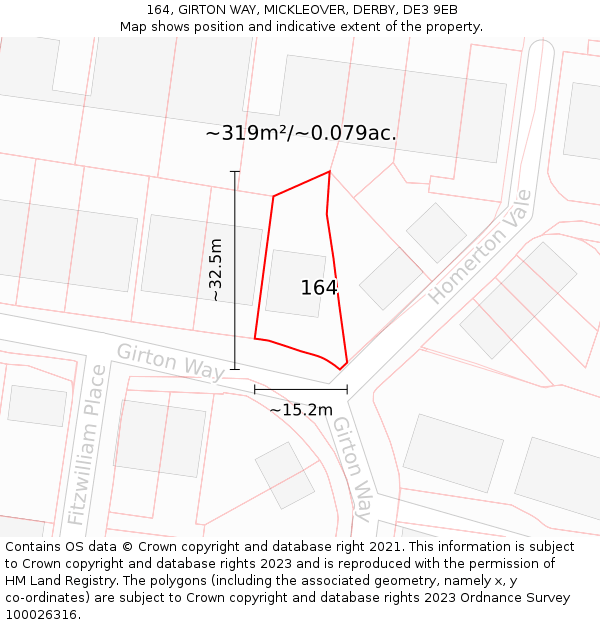 164, GIRTON WAY, MICKLEOVER, DERBY, DE3 9EB: Plot and title map